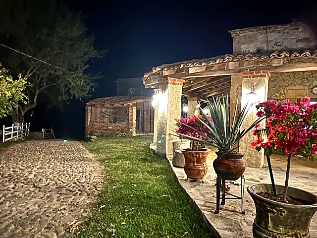 Patio listo para celebrar de noche